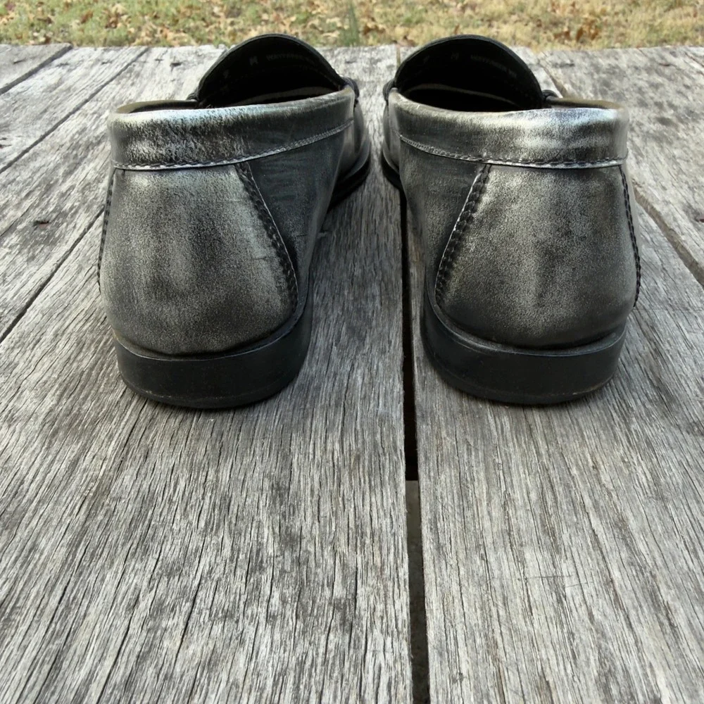 GH Bass Weejuns Wayfarer VII Penny Loafers Mens 9M Metallic Silver Black Leather